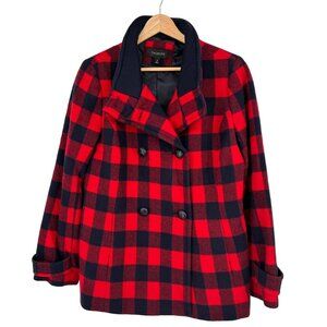 Talbots Womens Double Breasted Red Buffalo Plaid Wool Peacoat Size 8 new $249